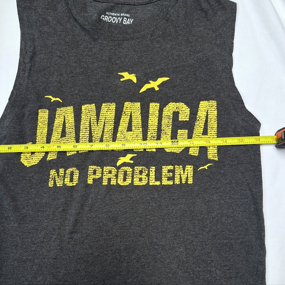 GROOVY BAY Mens Sporty Gym Tank Top Soft Comfy Gray Yellow Jamaica No Problem 62 - Picture 9 of 10